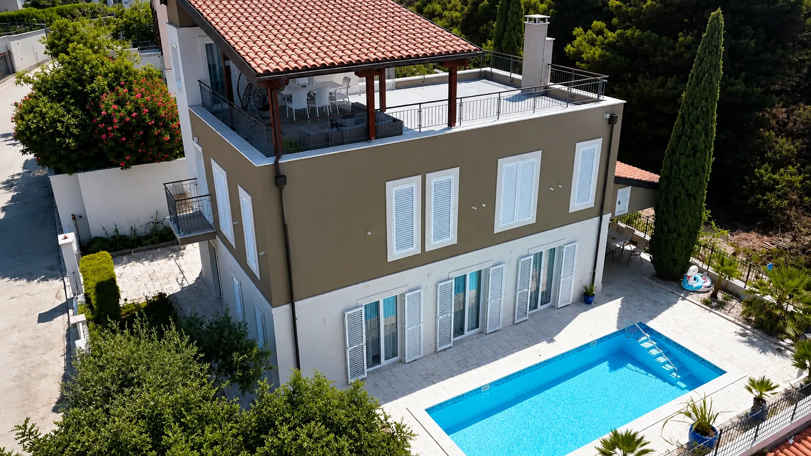Aerial view of Villa Igalo with private pool