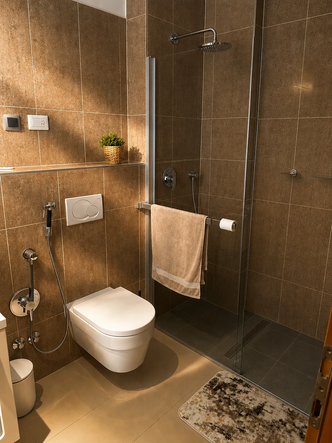 Modern bathroom with stone tiles